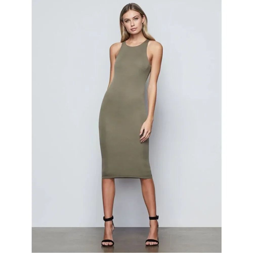 Revolve Good American Racerback Khaki Sage Green THE BODY SCULPTED MIDI DRESS